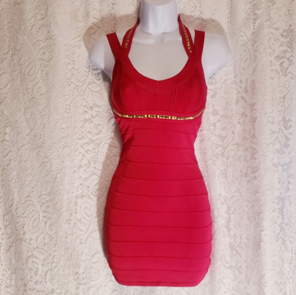 *SOLD!* GOLD STUDDED BEBE BODYCON DRESS XS
